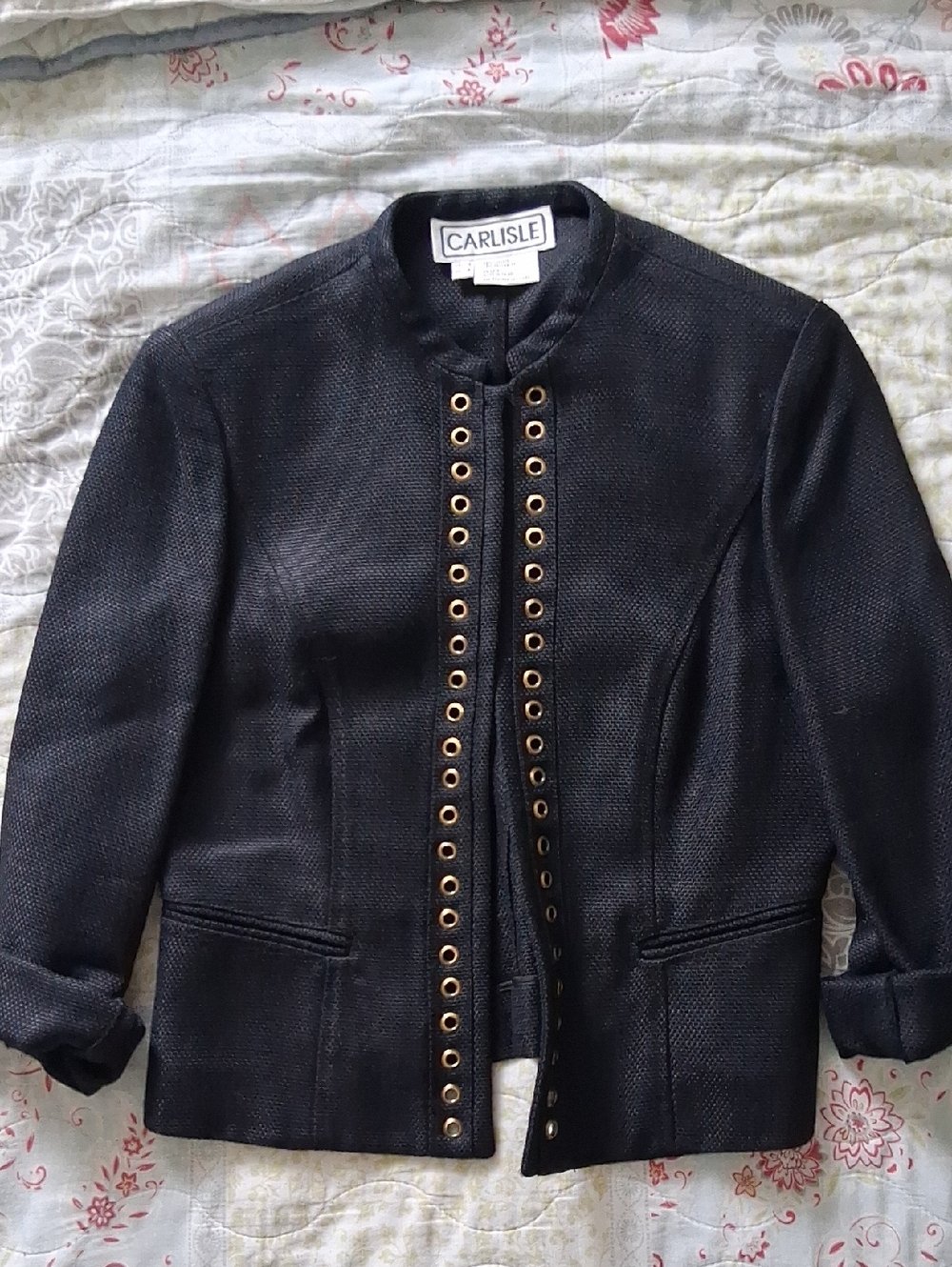 Carlisle Black Jacket with Gold-Tone Eyelet Trim